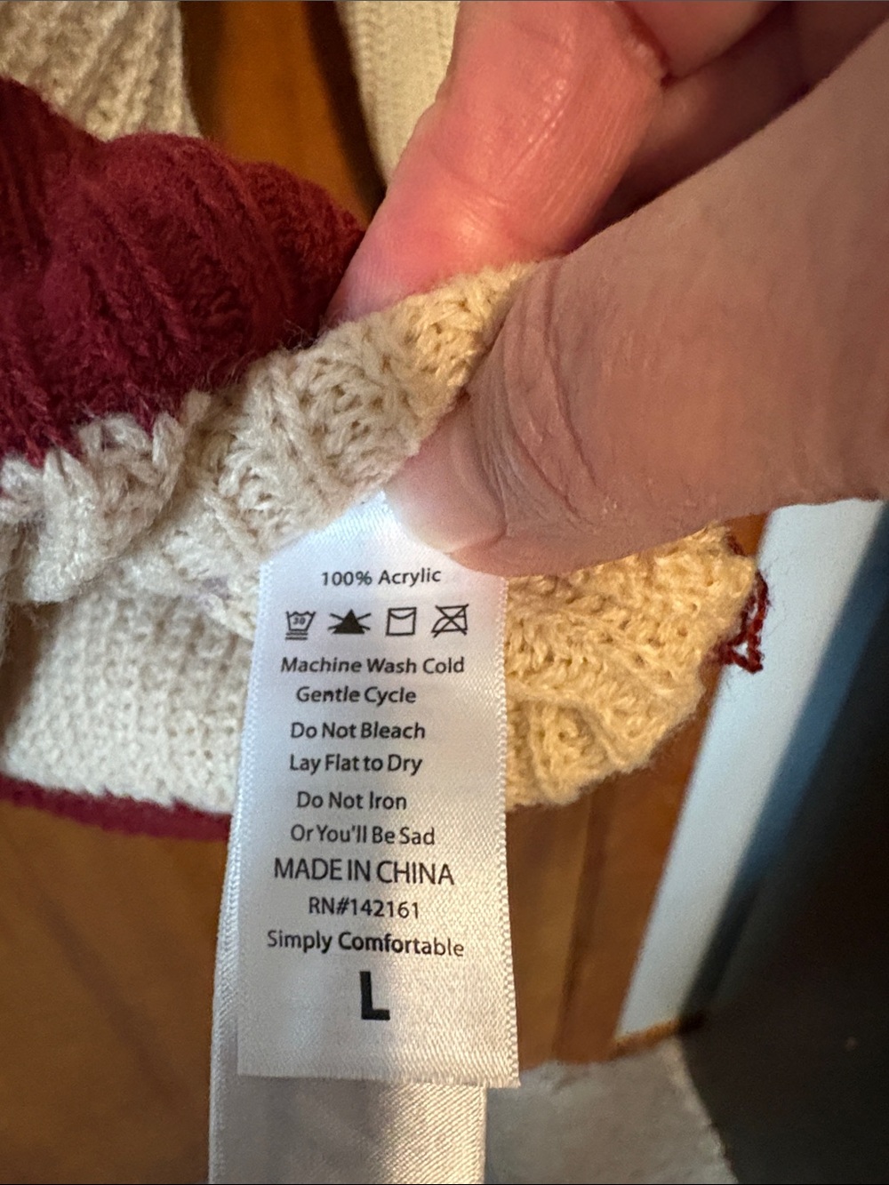 Lularoe Mariah Light Cream and Burgundy Striped Knit Sweater - Picture 3 of 6